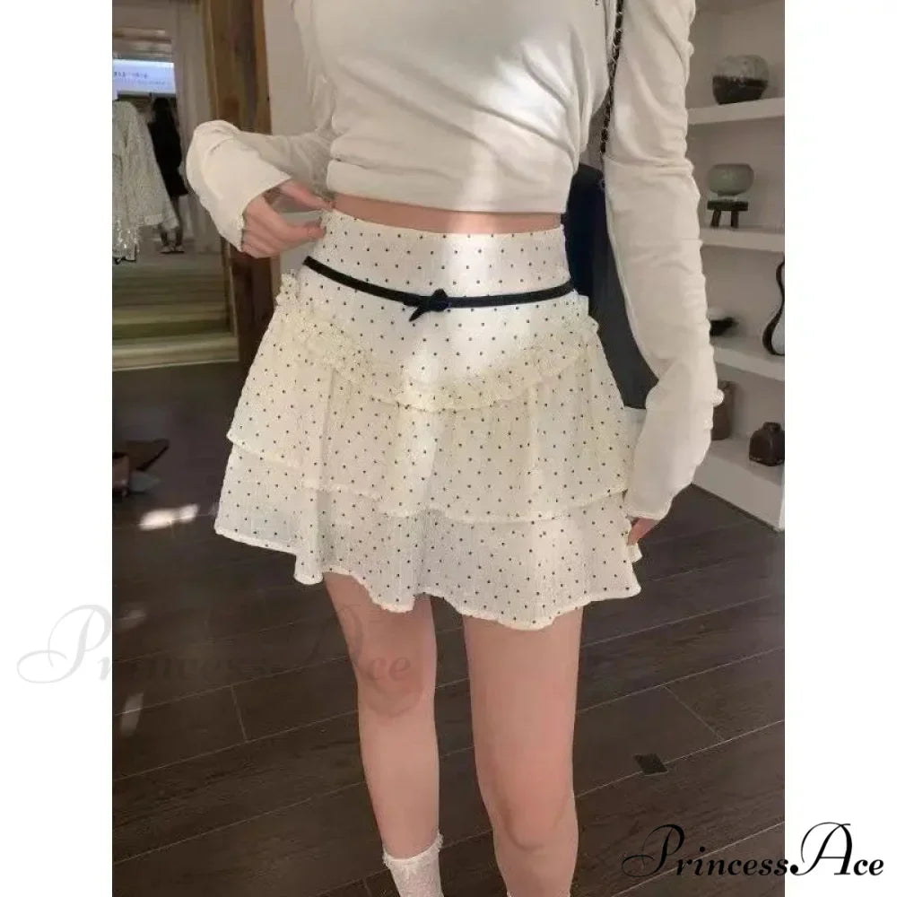 Ruffle Fairycore Lace Bow Layered Dot Skirt