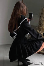 Ruffle Neck Lacework A-line Dress