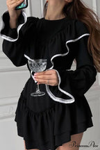 Ruffle Neck Lacework A-line Dress