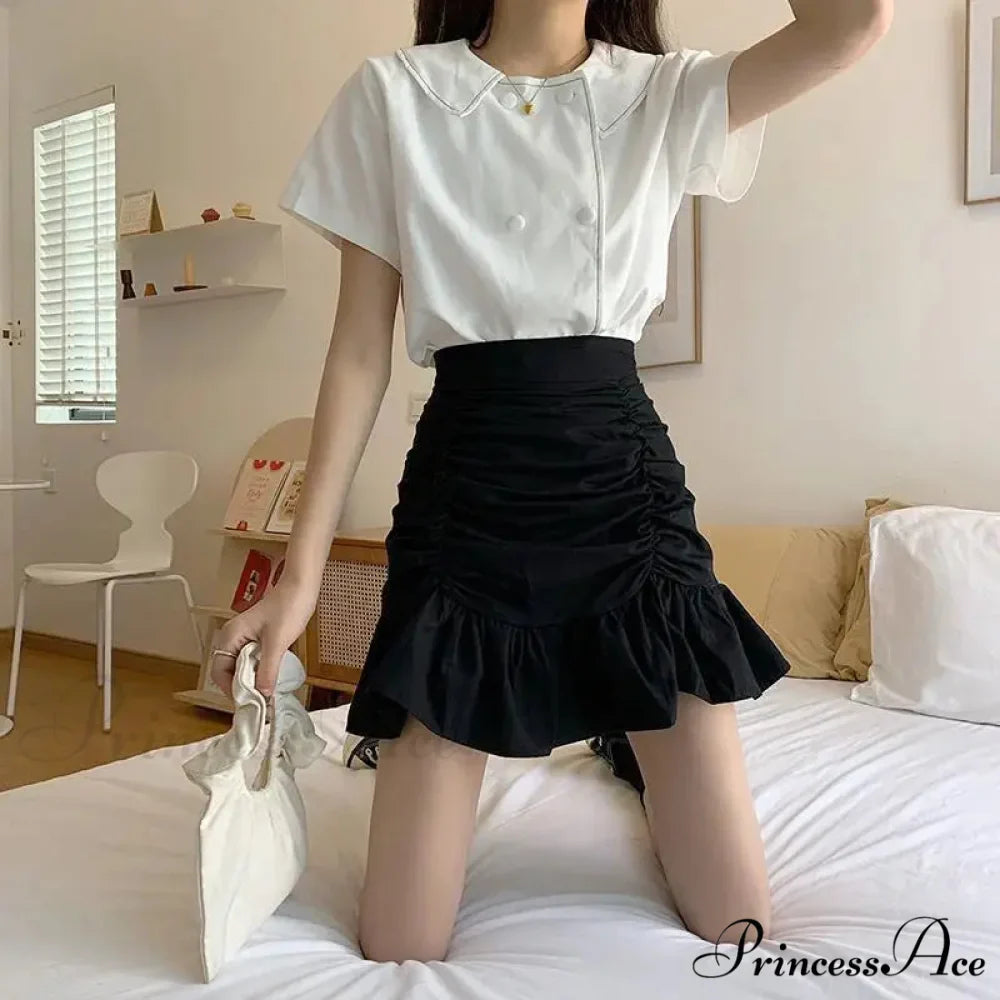 Ruffle Sweet Mini Skirt White A-line Solid Cute Skirt