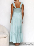 Ruffled Flying Sleeves Smocked Graceful Back Tiered Vacation Maxi Dress
