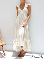 Ruffled Flying Sleeves Smocked Graceful Back Tiered Vacation Maxi Dress