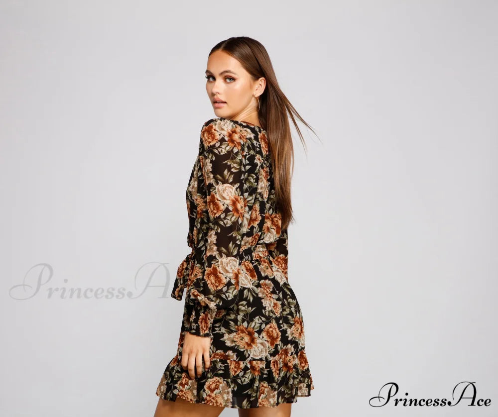 Ruffled Romance Stylish Floral Skater Dress