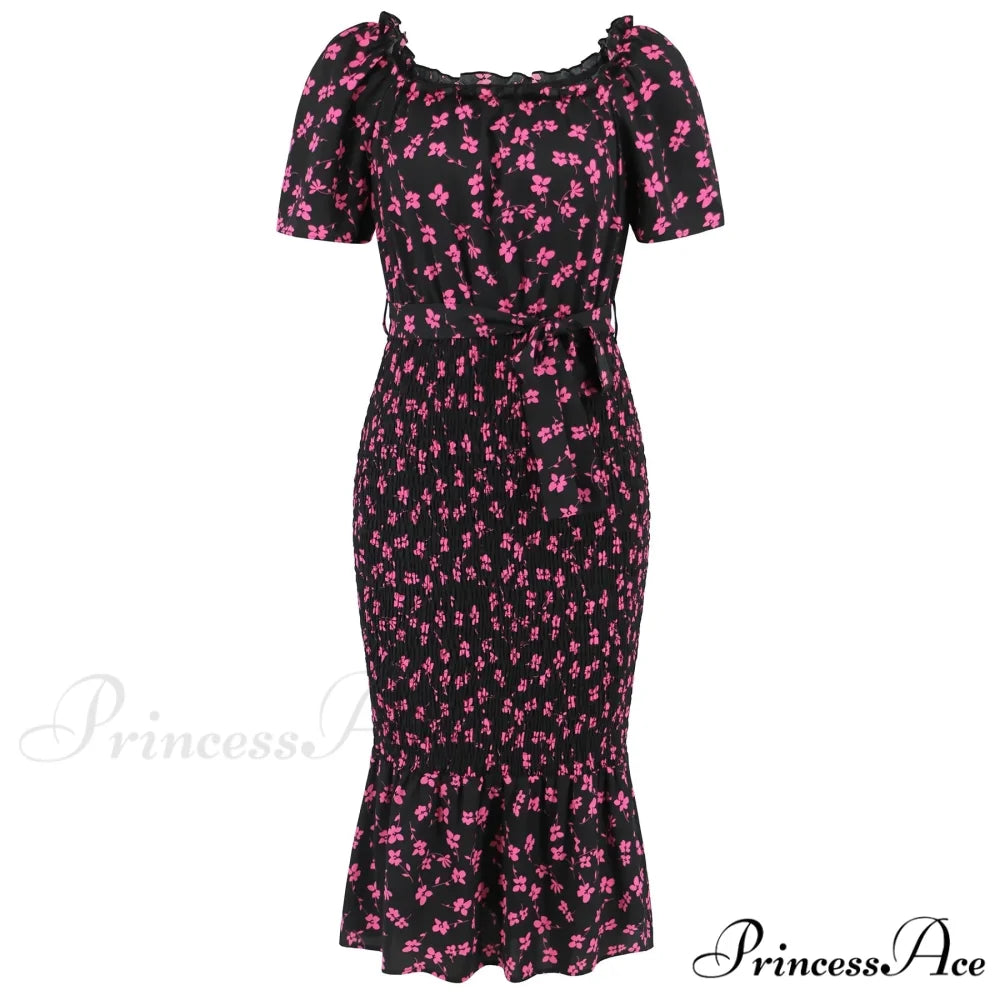 Ruffled Sexy Hip Wrap Skirt Summer Elastic Waist Square Collar Skirt Women Trending Clothing Floral Dress