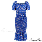 Ruffled Sexy Hip Wrap Skirt Summer Elastic Waist Square Collar Skirt Women Trending Clothing Floral Dress