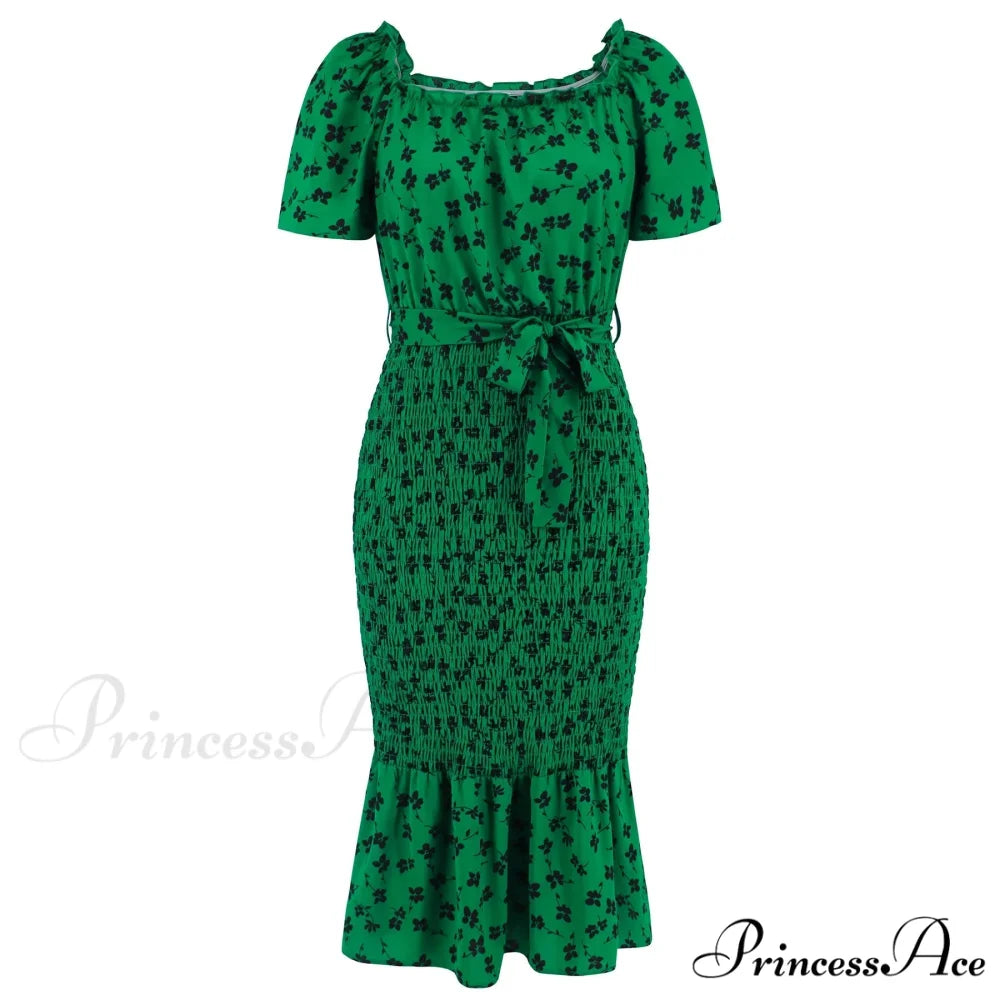 Ruffled Sexy Hip Wrap Skirt Summer Elastic Waist Square Collar Skirt Women Trending Clothing Floral Dress