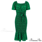 Ruffled Sexy Hip Wrap Skirt Summer Elastic Waist Square Collar Skirt Women Trending Clothing Floral Dress