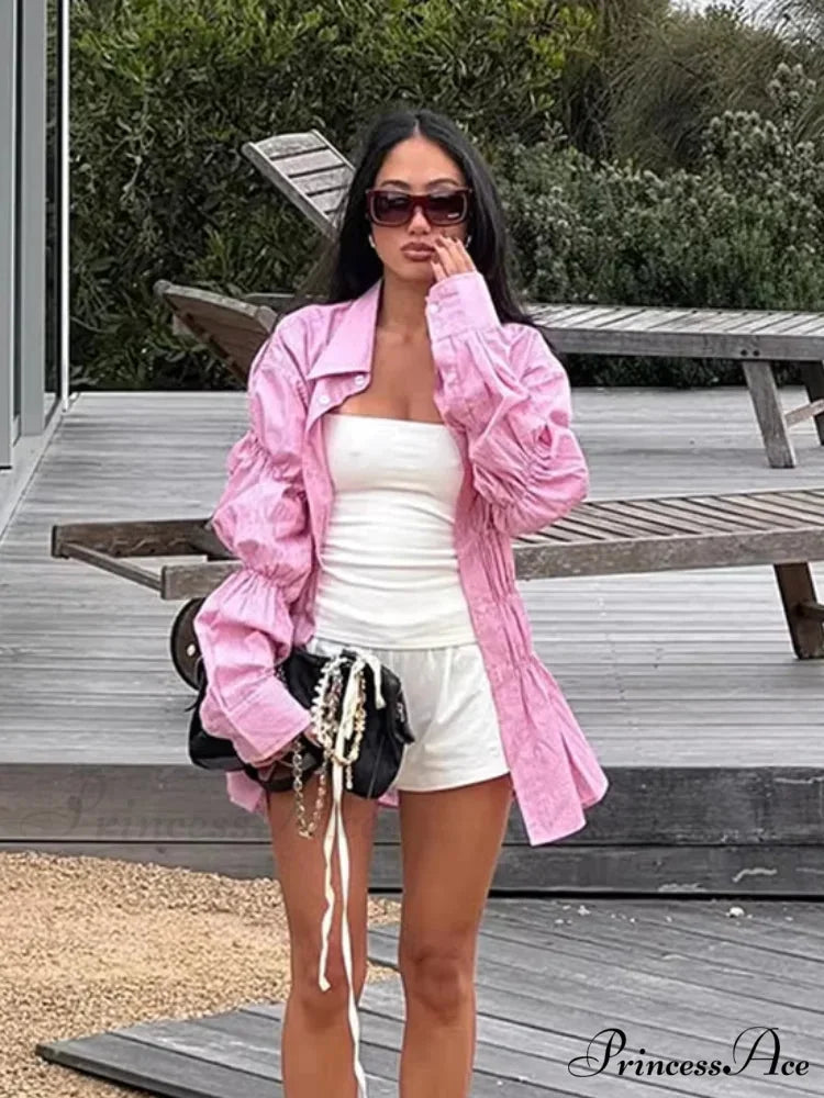 Ruffled Shirt with Folded Collar