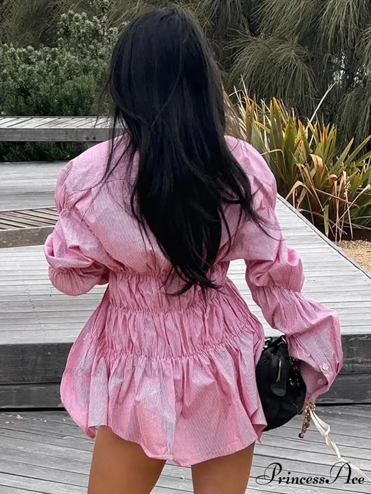 Ruffled Shirt with Folded Collar