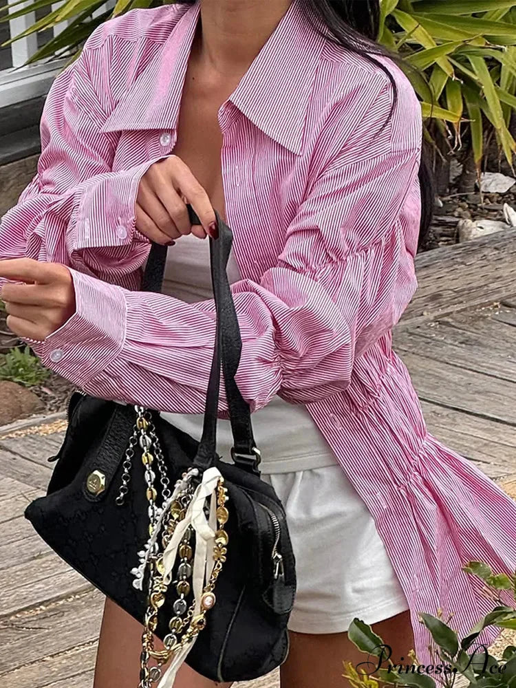 Ruffled Shirt with Folded Collar