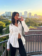 Ruffled Shirt with Folded Collar