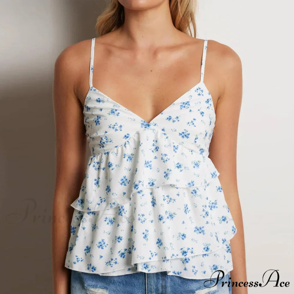 Ruffled Thin Strap Midriff Top