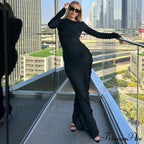 Ruffles Frill Round Neck Long Sleeve Maxi Dress