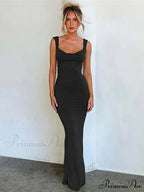 Ruffles Green Straps Backless Elegant Bodycon Evening Maxi Dress