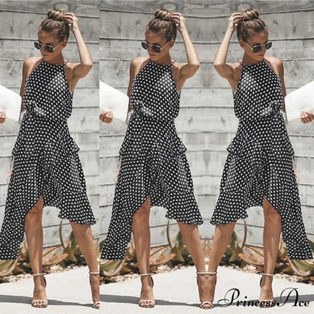 Ruffles Halter Irregular Lace Up Dress