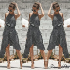 Ruffles Halter Irregular Lace Up Dress