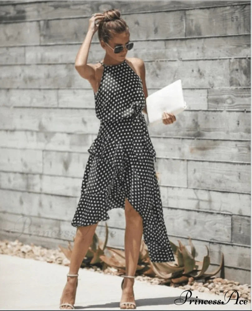 Ruffles Halter Irregular Lace Up Dress