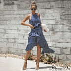 Ruffles Halter Irregular Lace Up Dress