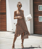 Ruffles Halter Irregular Lace Up Dress