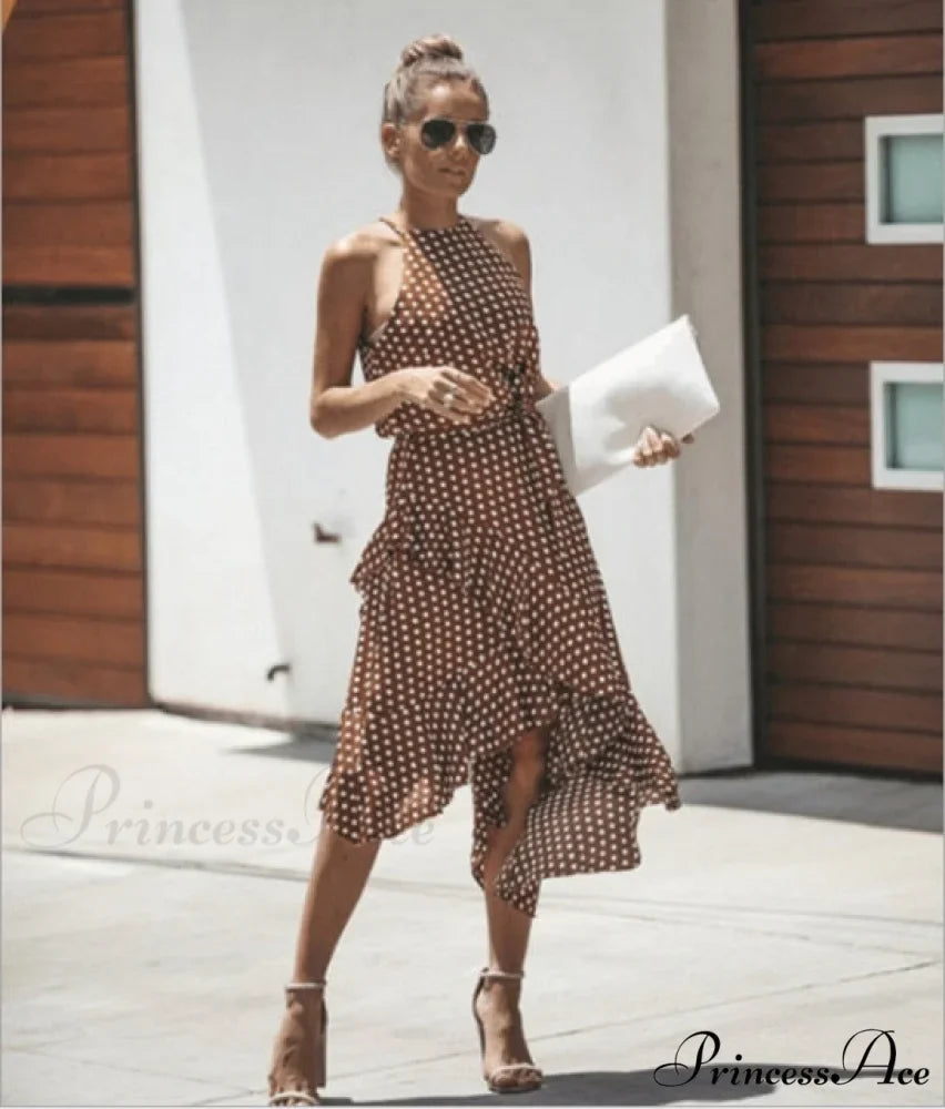 Ruffles Halter Irregular Lace Up Dress