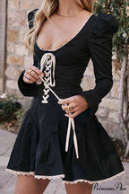 Rushed Lace Up Corset Mini Dress