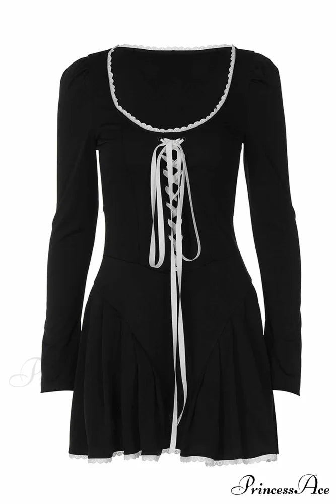 Rushed Lace Up Corset Mini Dress