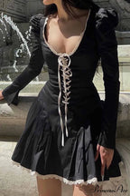 Rushed Lace Up Corset Mini Dress