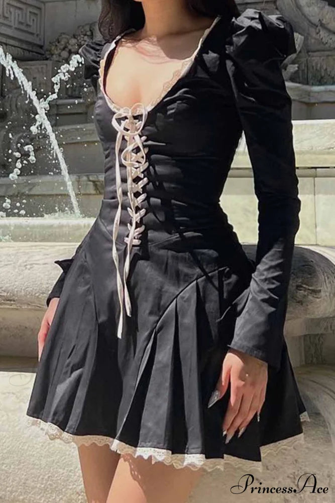 Rushed Lace Up Corset Mini Dress