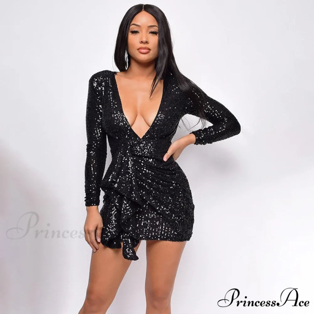 Sadie Formal Long Charming Sleeve Sequin Mini Dress