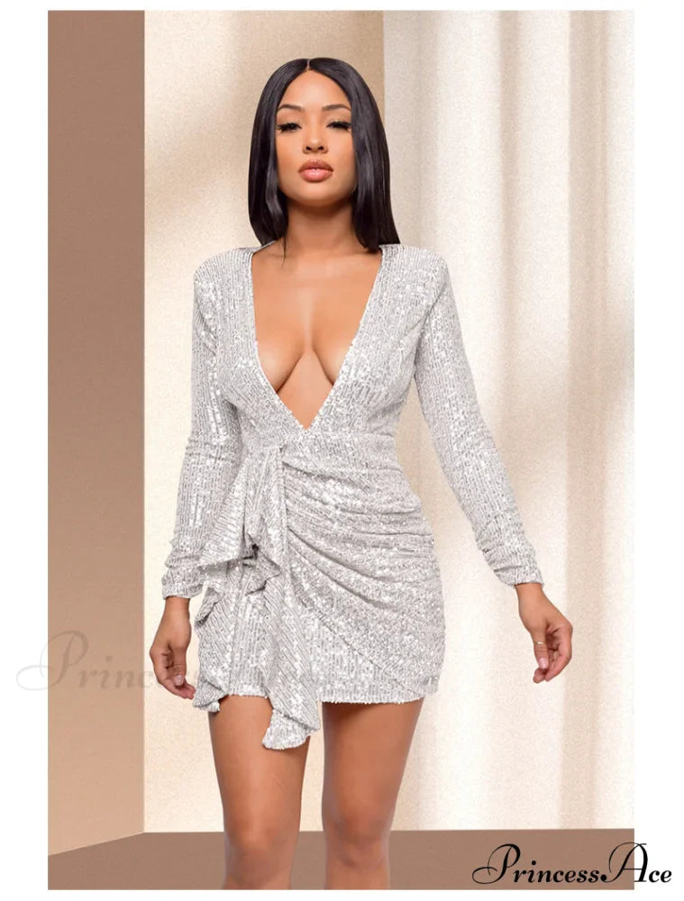 Sadie Formal Long Charming Sleeve Sequin Mini Dress