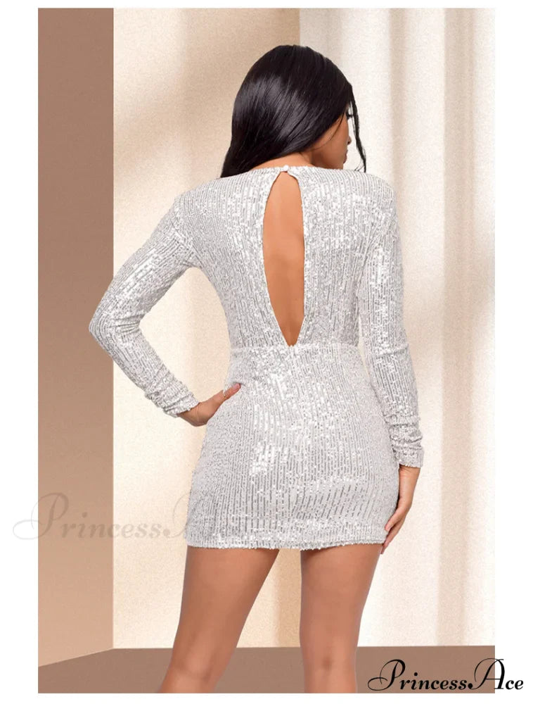 Sadie Formal Long Charming Sleeve Sequin Mini Dress