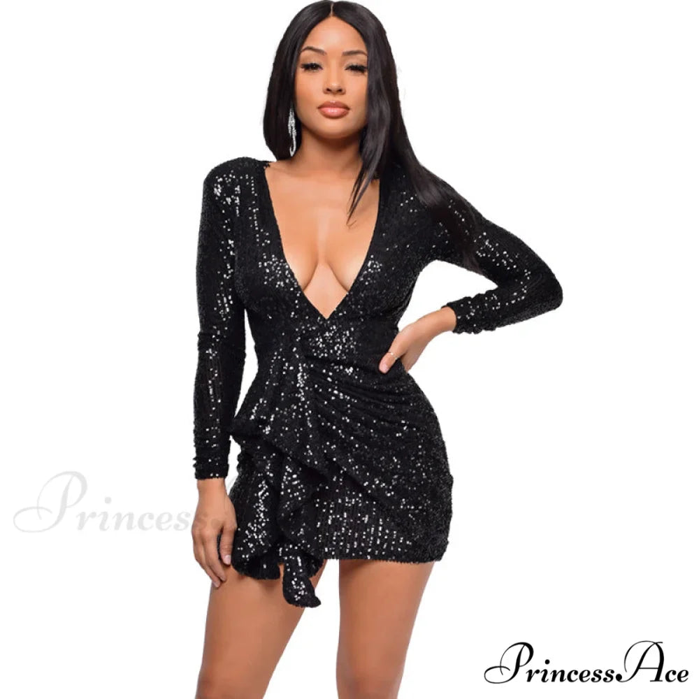 Sadie Formal Long Charming Sleeve Sequin Mini Dress