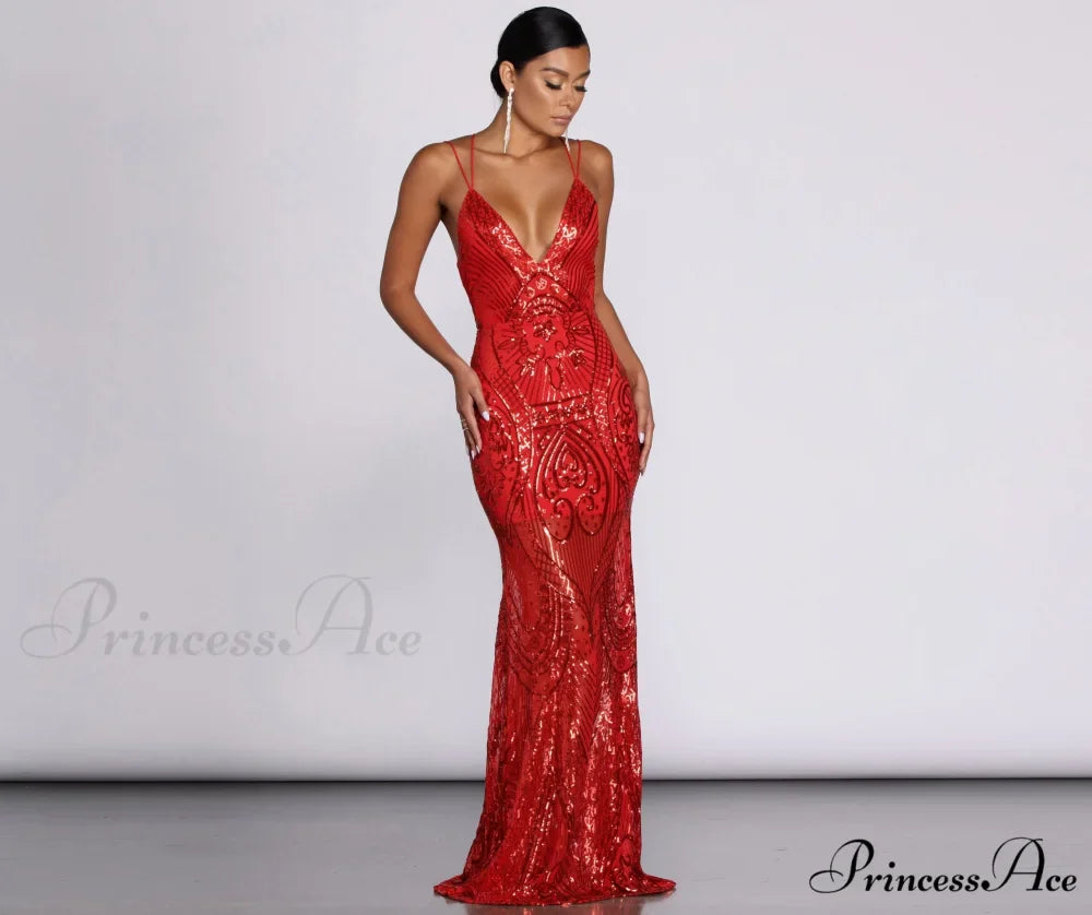 Salma Formal Sequin Charming Scroll Print Dress