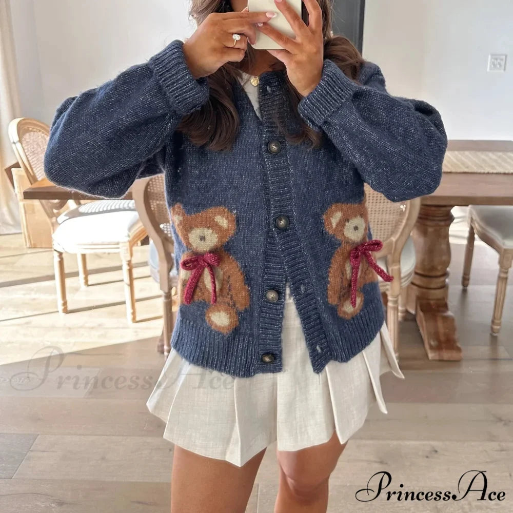 Santa Snowman Embroidery Cardigan