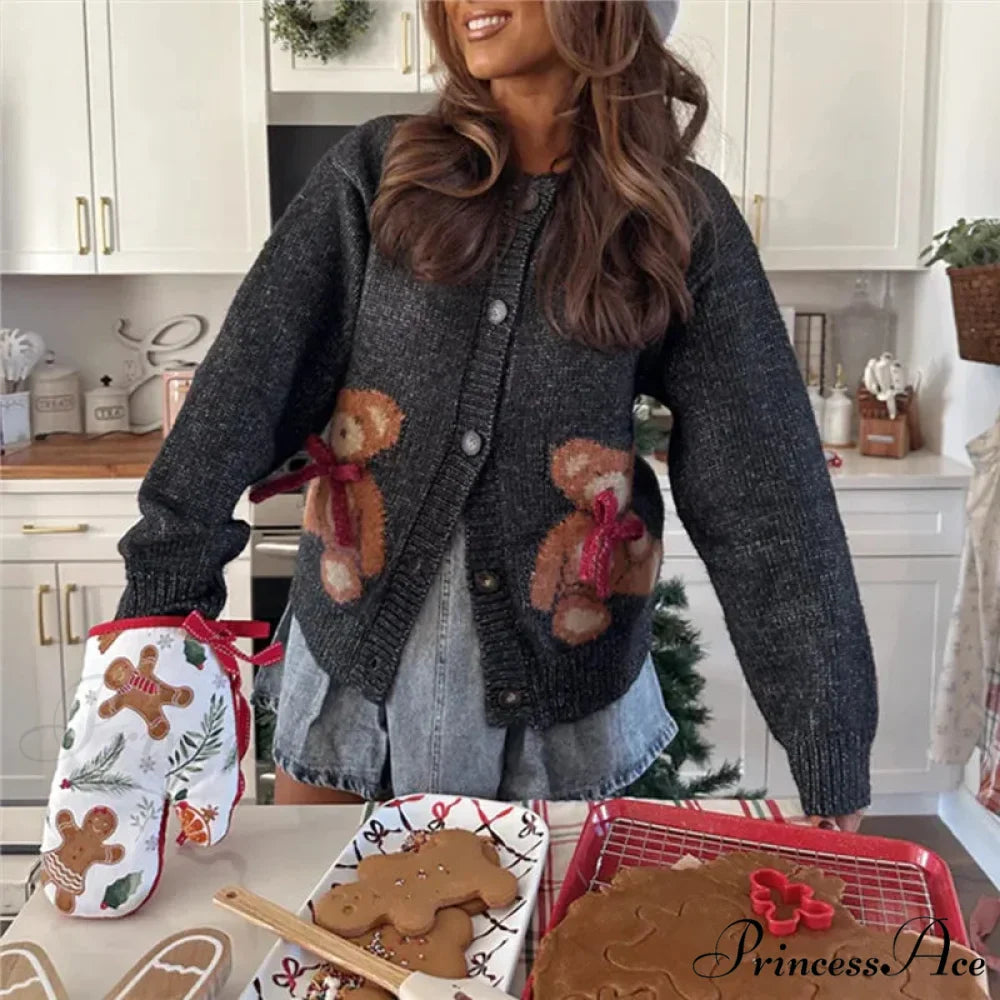 Santa Snowman Embroidery Cardigan