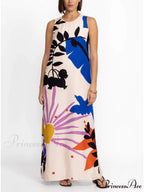 Satin Art Floral Charming Print Maxi Dress