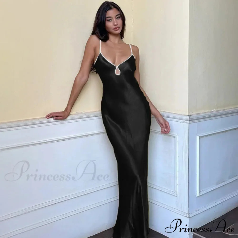Satin Backless Club Party Vestido Maxi Dress