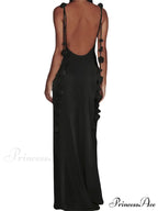 Satin Backless Spaghetti Strap for Women Sexy Backless 3D Flower Tassels Party Cocktail Y2K Vestidos