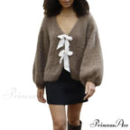 Satin Bow Tied V-neck Cardigan