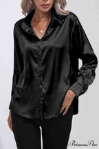 Satin Button Up Blouse with Lapel