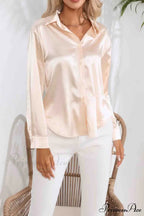 Satin Button Up Blouse with Lapel