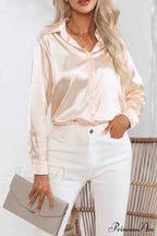 Satin Button Up Blouse with Lapel