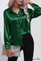 Satin Button Up Blouse with Lapel