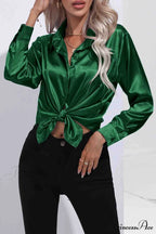 Satin Button Up Blouse with Lapel