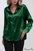 Satin Button Up Blouse with Lapel