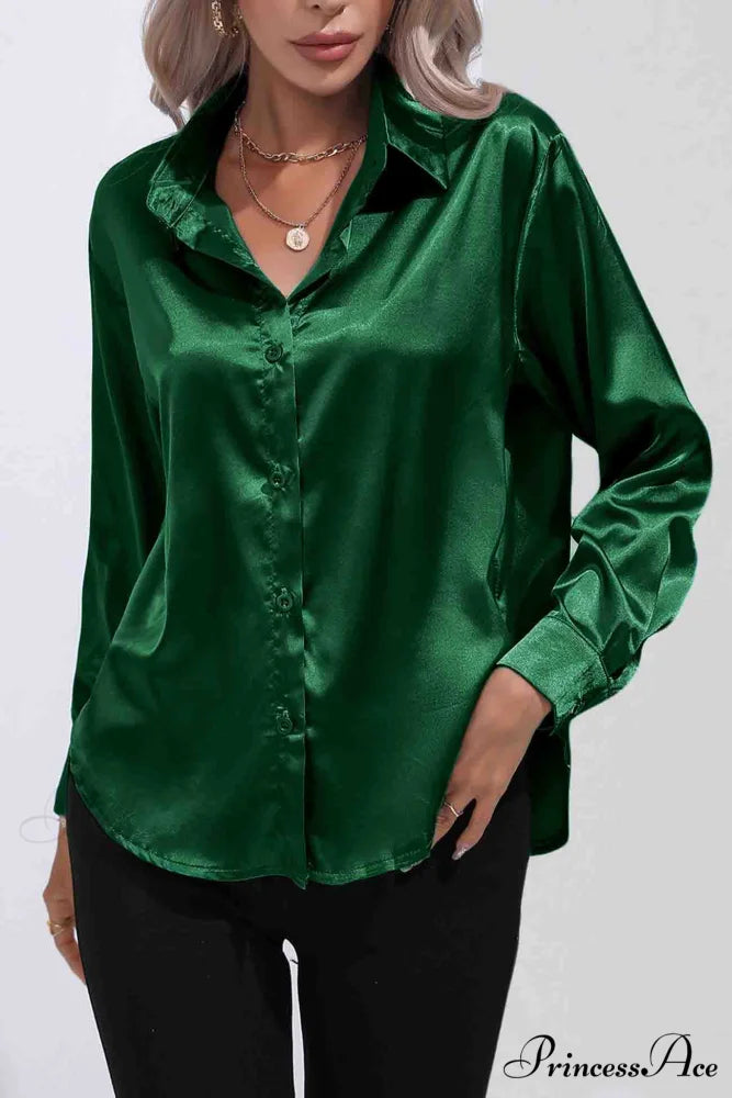 Satin Button Up Blouse with Lapel