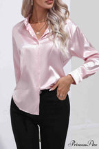 Satin Button Up Blouse with Lapel