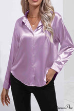 Satin Button Up Blouse with Lapel