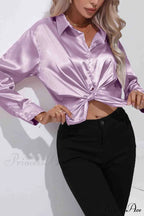 Satin Button Up Blouse with Lapel