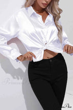 Satin Button Up Blouse with Lapel